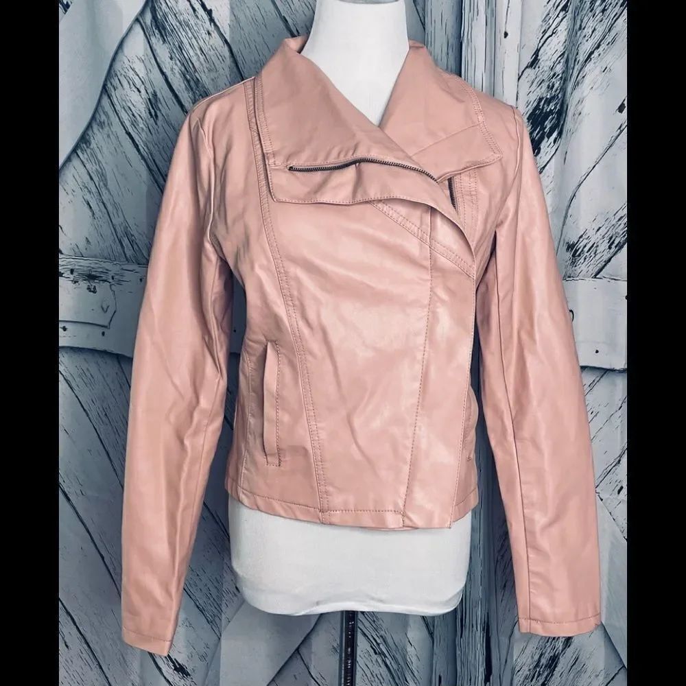 A New Day Pink Faux Leather Asymmetric Zip Up Moto Jacket S